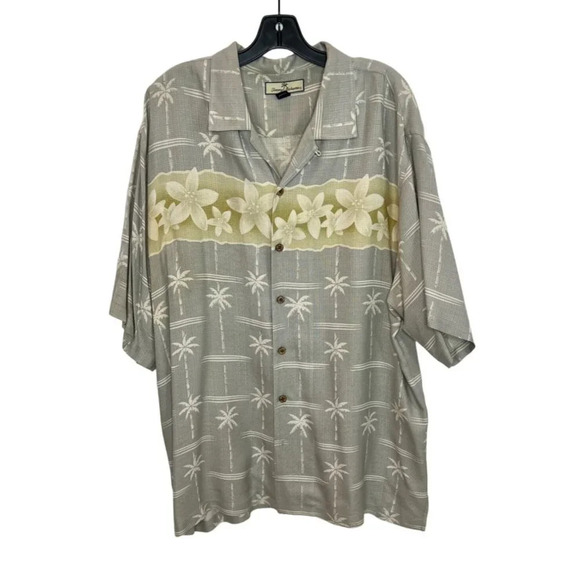 Tommy Bahama Gray Green Floral Silk Shirt - Size XL - Picture 1 of 5